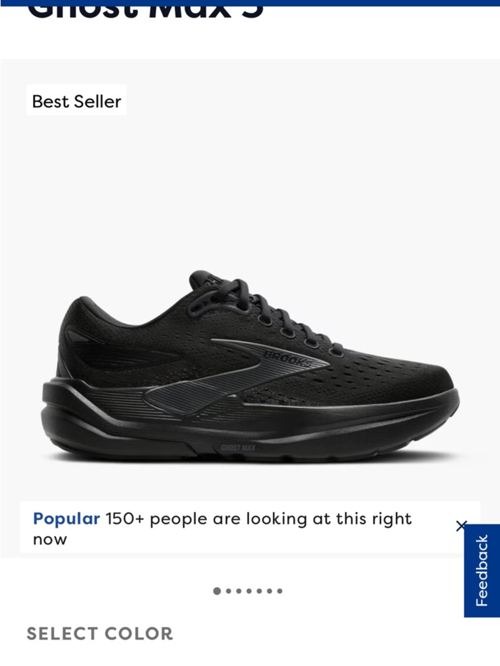 Brooks Ghost Max 3 Black Running Shoe Womens size 6W black athletic